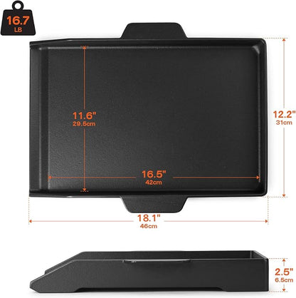 Universal Cast Iron Cooking Griddle for Grills and 2 Burner Range Oven | 18.1" x 12.2", Non-Stick BBQ Flat Top Griddle with Handles for Outdoor Cooking