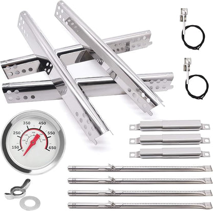 Criditpid Grill Replacement Parts for Charbroil Performance 4 Burner 463342119 463347017, Heat Plates, Burners, Crossover Tube, Igniter & Temp Gauge Kit for Char Broil 463349917 463376319 Grill.