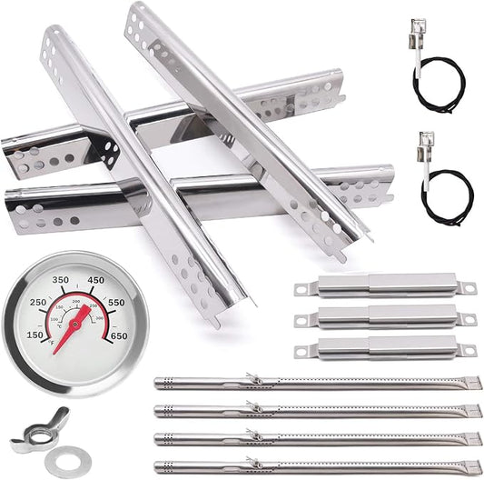 Criditpid Grill Replacement Parts for Charbroil Performance 4 Burner 463342119 463347017, Heat Plates, Burners, Crossover Tube, Igniter & Temp Gauge Kit for Char Broil 463349917 463376319 Grill.