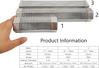 Smoker Smoke Tube Box for Pellets Grill, 304 Stainless Steel BBQ Cold Smoker Generator Tube, 2.5 Hours of Billowing Hot or Cold Smoking - 6" Hexagon - 1Pack