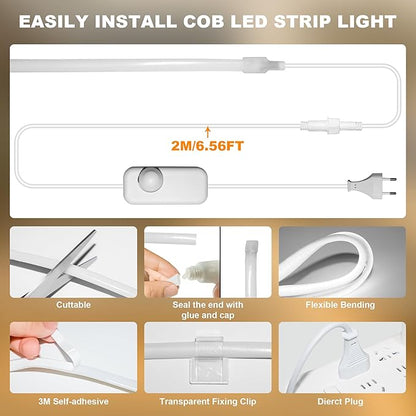 Gliztech IP67 Waterproof COB LED Strip Lights AC 110V-120V Direct Plug, 100FT Super Bright Outdoor Strip Lights with Double Fuse Controller, 6500K White LED Strips for Garden Patio Commercial Decor