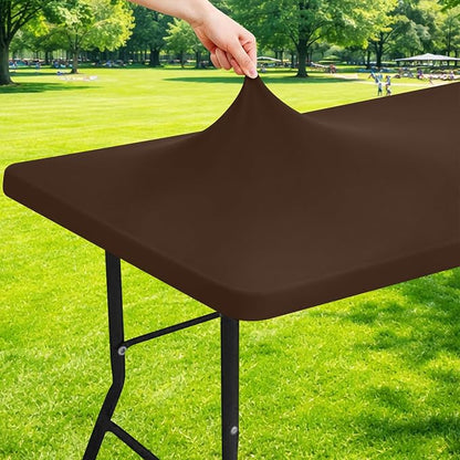 Moosfor Spandex 6 Foot Rectangle Table Cloth, Elastic Fitted Tablecloths for Picnic, Stretch Washable Patio Table Cover for Outdoor, Camping, Banquet and Parties (Coffee, 30"x72")