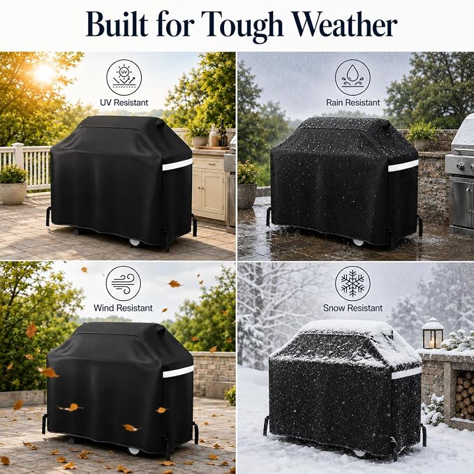 GRISUN Waterproof Grill Cover 65 Inch for Outdoor Grill | Fits Weber, Char-Broil, Nexgrill, Kenmore, Heavy-Duty 600D Anti-Fade BBQ Gas Grill Cover with Portable Handle