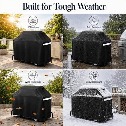 GRISUN Waterproof Grill Cover 65 Inch for Outdoor Grill | Fits Weber, Char-Broil, Nexgrill, Kenmore, Heavy-Duty 600D Anti-Fade BBQ Gas Grill Cover with Portable Handle