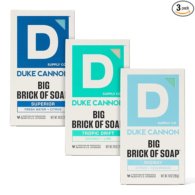 Duke Cannon Big Brick of Soap for Men 3 Pack – Midway, Superior & Tropic Drift – Large 10 oz Triple-Milled Bar Soap – Long-Lasting Masculine Body Soap Variety Set