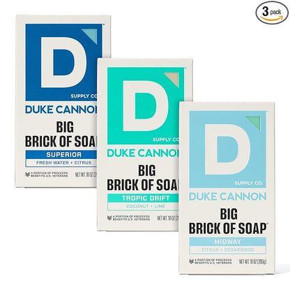 Duke Cannon Big Brick of Soap for Men 3 Pack – Midway, Superior & Tropic Drift – Large 10 oz Triple-Milled Bar Soap – Long-Lasting Masculine Body Soap Variety Set