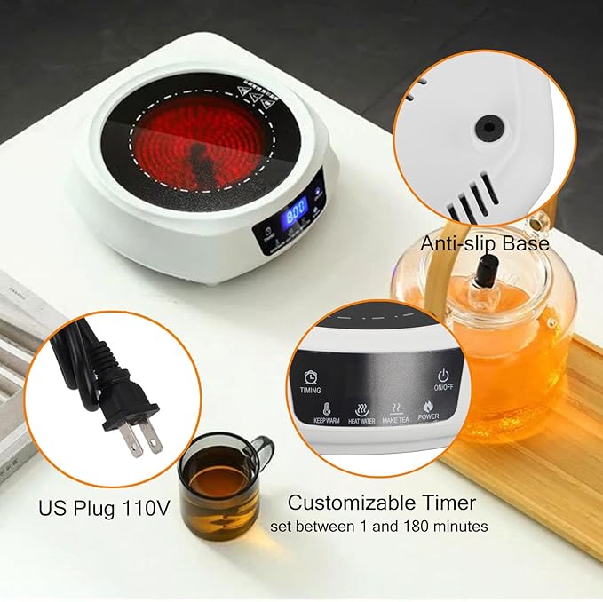 Portable 800w Electric Mini Stove Hot Plate, Electric Ceramic Stove With Adjustable Power Levels For Boiling Water Making Tea And Coffee(white)
