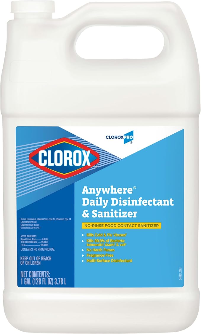 CloroxPro Anywhere Daily Disinfectant and Sanitizer, No-Rinse Food Contact Sanitizer, Refill, 128 Fluid Ounces