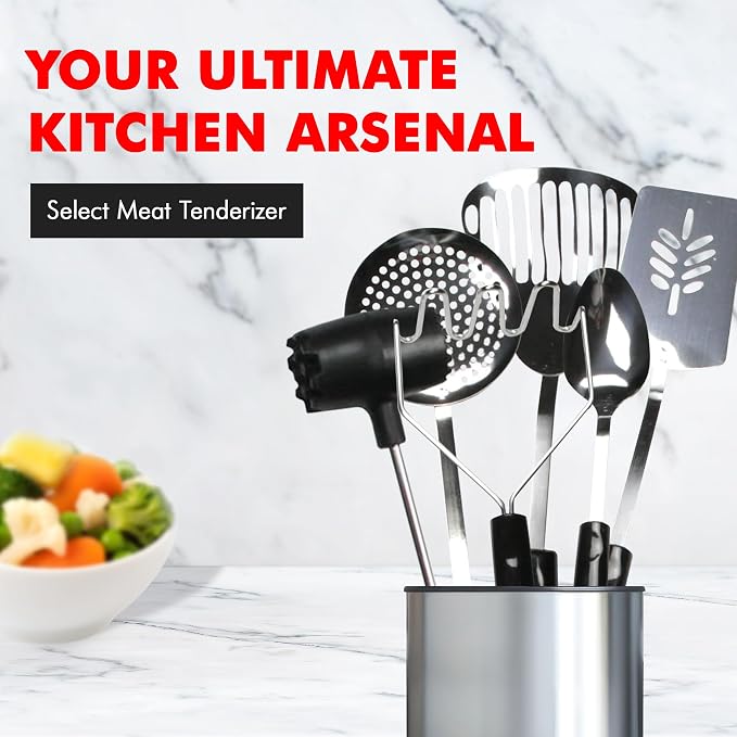 Chef Craft Select Meat Tenderizer, 9.5 inch, Stainless Steel/Black