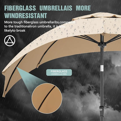 Sannwsg Patio Umbrellas, Pool Umbrella with 8 Sturdy Ribs, Outdoor Umbrella with Push Button Tilt/Crank, Deck Umbrellas, Market Umbrela Table for Backyard, Deck, Garden, Pool