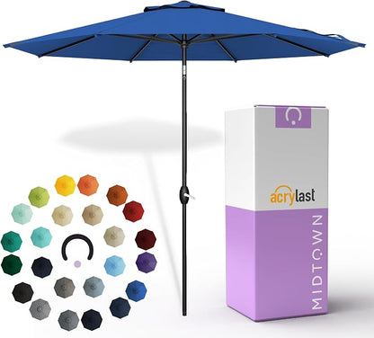 Midtown Umbrellas – The Lean 10 Ft Patio Umbrella with 10-Year-No-Fade Acrylast Acrylic Fabric, Auto-Tilt and 8 Reinforced Ribs for Deck, Pool, Garden, Hotel & Cafes – Deep Atlantic Canopy, Black Pole