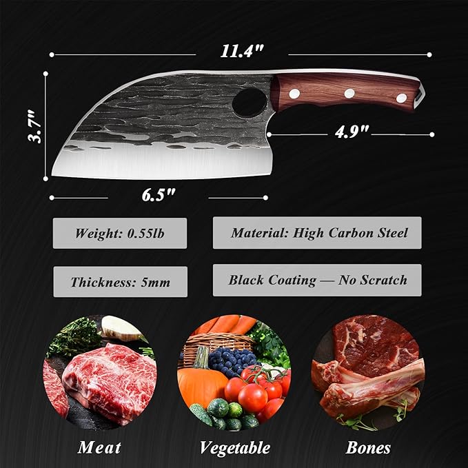 ROCOCO Serbian Chef Knife 6.5" Butcher Knife Japanese Full Tang Boning Chopping Viking Cleaver with Sheath for Kitchen Outdoor BBQ Camping Father Mother Christmas Gift Gift Men