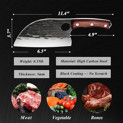 ROCOCO Serbian Chef Knife 6.5" Butcher Knife Japanese Full Tang Boning Chopping Viking Cleaver with Sheath for Kitchen Outdoor BBQ Camping Father Mother Christmas Gift Gift Men