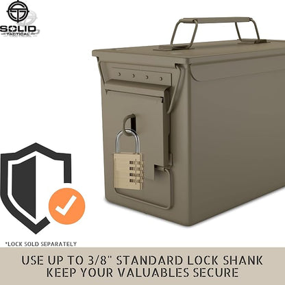 Lockable Metal Ammo Storage Box - Military & Army Steel Ammo Can for Ammunition Storage - Waterproof Ammo Crate Utility Box