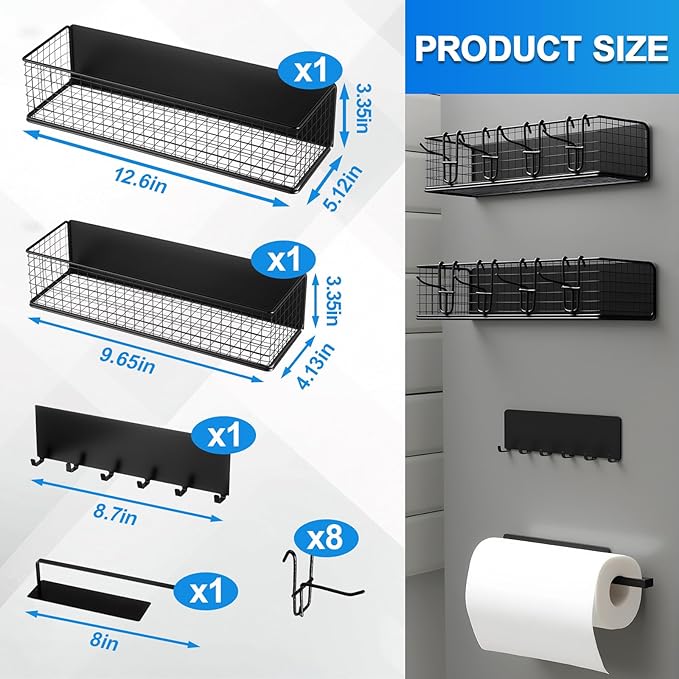 Maxdot 2 Pack Magnetic Storage Bins for Pellet Smoker Grill, 1 Large & 1 Small Grill Caddy with Paper Towel Holder and Hooks, BBQ Organizer Accessories for Most Pellet Grills