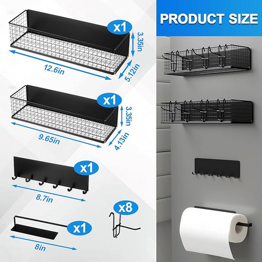Maxdot 2 Pack Magnetic Storage Bins for Pellet Smoker Grill, 1 Large & 1 Small Grill Caddy with Paper Towel Holder and Hooks, BBQ Organizer Accessories for Most Pellet Grills