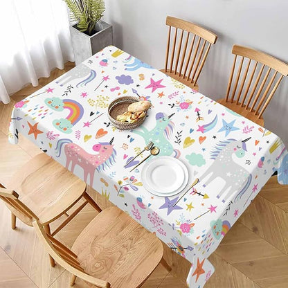 TKS MITLAN Unicorn Tablecloth Decor Rainbow Cute Doodle Fun Beautiful Cartoon Art Blue Flowers Leaf Table Cloth Dining Room Kitchen Table Cover 60" X 84" Oblong/Rectangle