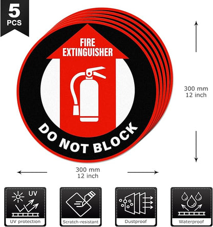 5 Pack Fire Extinguisher Do Not Block Sign Self Adhesive 12 Inch Safety Signs Non-Slip Waterproof Vinyl Floor Sticker for Office Warehouse Business Equipment