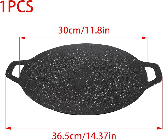 Korean Grill Pan, 11.8 Inch Round Griddle with Handle | Non-stick Coating Baking Tray for Indoor and Outdoor Stovetop Use