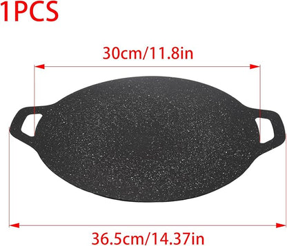 Korean Grill Pan, 11.8 Inch Round Griddle with Handle | Non-stick Coating Baking Tray for Indoor and Outdoor Stovetop Use