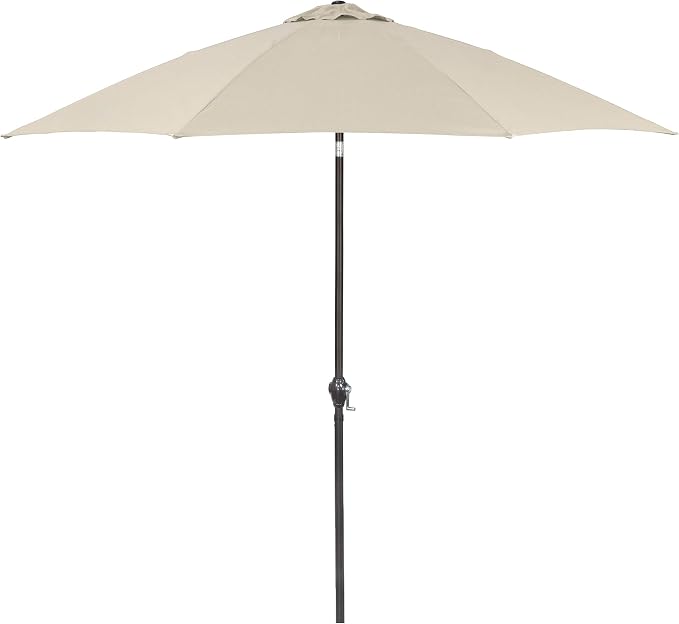 Sunline 9 ft Patio Umbrella with Crank & Push Button Tilt, Outdoor Market Umbrella with UV Protection & Wind Vent and Fiberglass Ribs, Metal Frame for Deck, Pool & Table, Antique Beige
