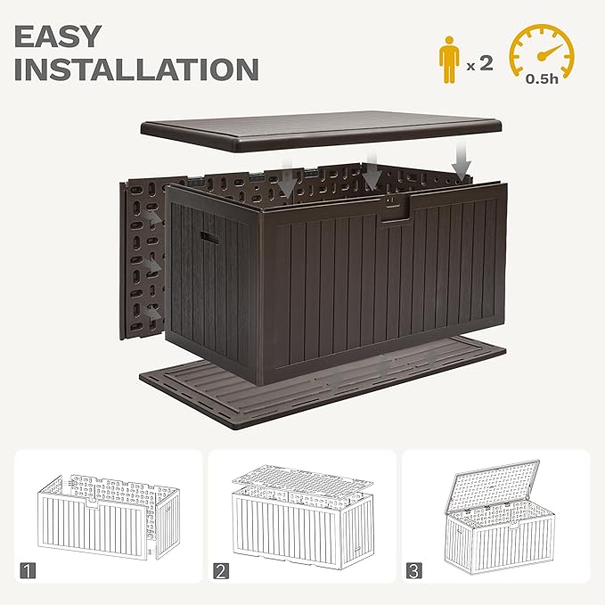 DWVO 180 Gallon Resin Outdoor Storage Box, XXL Double-Wall Waterproof Deck Box, Doubles as Table or Seating with 1000 lbs Capacity, Lockable (Brown)
