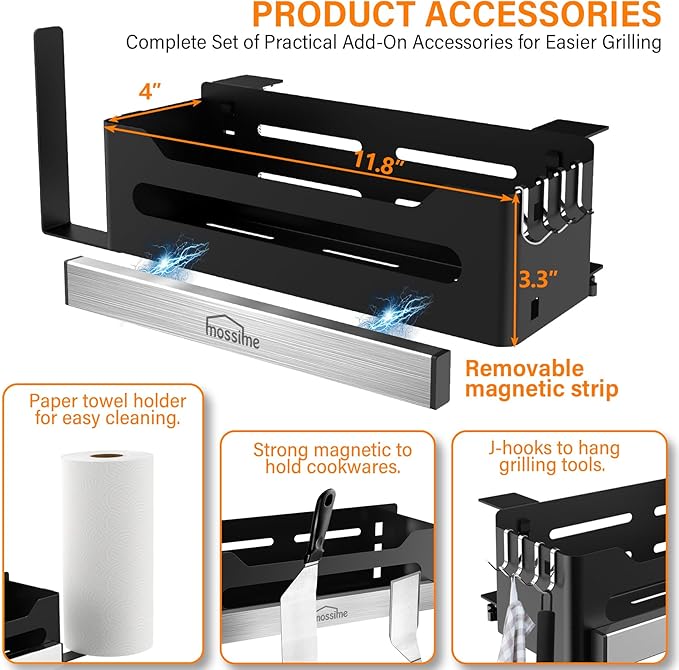 mossime Griddle Caddy for Blackstone 36"/28"/22"/17" Griddles & Prep Cart, Space Saving Blackstone Griddle Accessories Organizer, BBQ Storage Box with Magnetic Tool Holder & Paper Towel Holder
