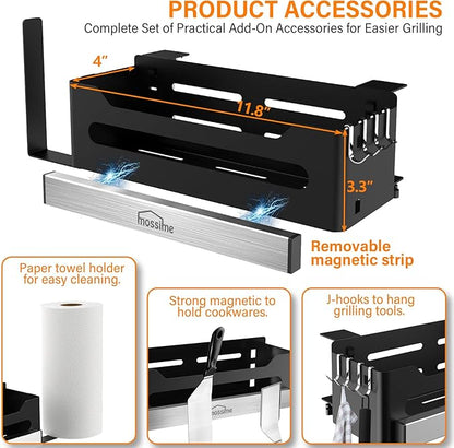 mossime Griddle Caddy for Blackstone 36"/28"/22"/17" Griddles & Prep Cart, Space Saving Blackstone Griddle Accessories Organizer, BBQ Storage Box with Magnetic Tool Holder & Paper Towel Holder