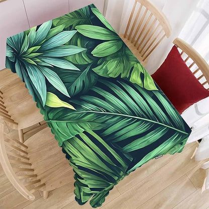 Tropical Leaves Kitchen Tablecloth Exotic Beach Palm Green Indoor Outdoor Table Cover Anti-Oil Table Cloths for Wedding Banquet Dinner Tablecloths, 52x70 Inch(4-6 Seats)