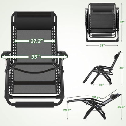 ZENPETIO Oversized Zero Gravity Chair, 33In XXL 500LBS with Cushion | Anti Gravity Recliner Lounge Chair with Aluminum Alloy Lock & Footrest, 90-170° Adjustable, for Lawn Patio Indoor Outdoor