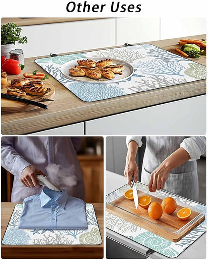 Stove Top Covers for Electric Stove 36x21 Inches, Coastal Coral HeatResistant Glass Cooktop Protector, Blue Nautical Starfish Ocean Shell Beach Ceramic Stovetop Countertop Covers Mat, Oven Cover