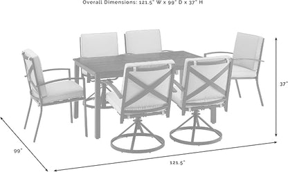 Crosley Furniture Kaplan 7-Piece Outdoor Dining Set for 6, Patio Table and Chairs for Backyard, Deck, Oiled Bronze with Mist Cushions