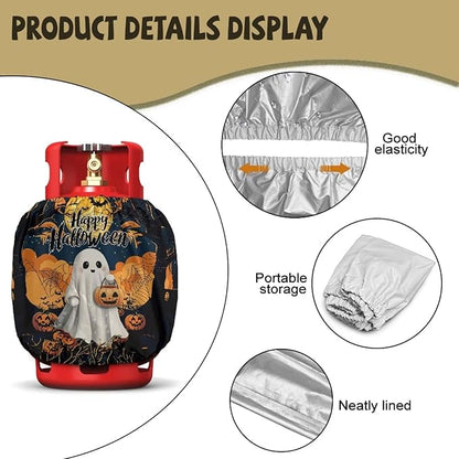 Ghost Propane Tank Cover 20lb Halloween Gas Tank Cylinder Cover for Outdoor Camping Yard Party Easy to Install Grill Accessories Gift for Holiday