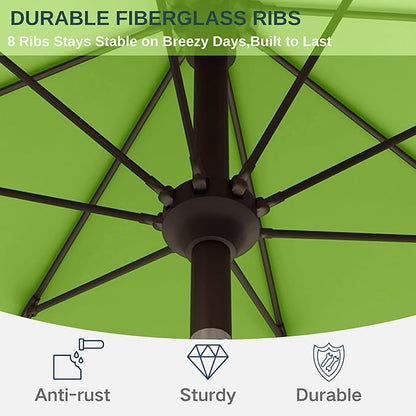 9ft Patio Umbrella with Push Button Tilt and Crank,Outdoor Market Table Umbrella UV Protection 8 Sturdy Ribs for Backyard,Garden,Pool,Deck(Apple Green)