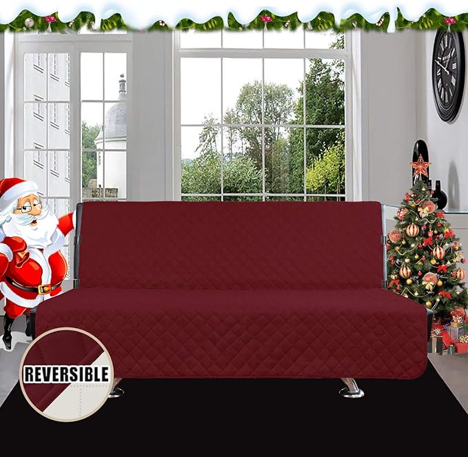 Easy-Going Reversible Couch Cover, Large Futon Sofa, Christmas Red/Ivory | Machine Washable Slipcover For Dogs, Water Resistant Furniture Mat For Living Room, Non-Slip Sofa Cover, Pet Friendly