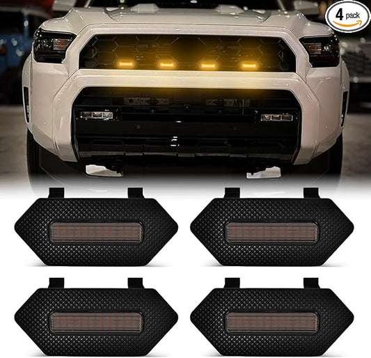 Grill Light for Toyota 4Runner TRD Pro 2025 2026, Smoked Shell Amber LED Front Grille Lights Fit for 4Runner Trailhunter