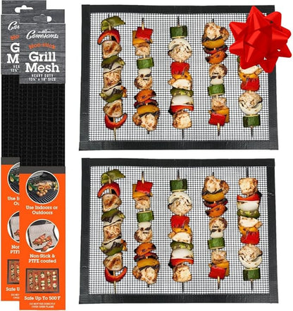 Camerons Grilling Mesh 2 Pack (13.25"x18") - Heavy Duty 100% Non-Stick Reusable Cooking Mesh - Use in Outdoor BBQ Grill & Indoor Oven - Heat Safe up to 500° F - Barbecue Grilling Gift for Fathers Day