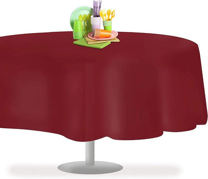 Grandipity 12 Pack Premium Disposable Plastic Tablecloth 84" Inch Decorative Round Table Cover - Burgundy