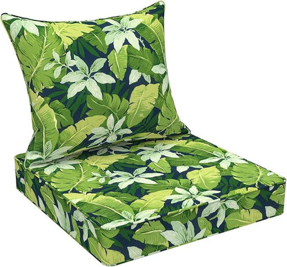 DYTXIII Outdoor Deep Seat Cushion Set, Water Repellent 22"x22" Patio Thick Cushions Replacement with Seat & Back Pillow for Patio Sofa, Wicker Chair, Couch - Jungle Leaves