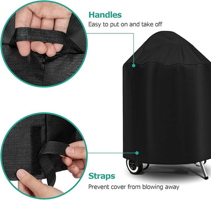 SunPatio Grill Cover Compatible with Weber, Big Green Egg, Char-Broil 22 Inch Charcoal Kettle Grills, Outdoor Waterproof BBQ Grill Cover, Compared to Weber 7150, 27.7" Dia x 38" H