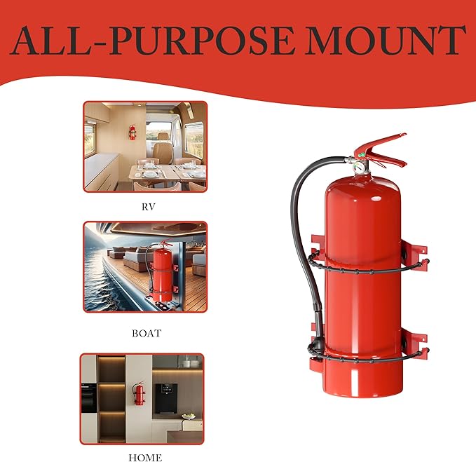Premium Fire Extinguisher Mount Bracket - Supports up to 10 lbs, Heavy-Duty & Easy Installation - Ideal for Home, Truck, RV, Boat, Marine & Commercial Use - Secure & Durable Holder