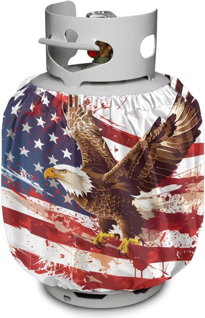 Propane Tank Cover 20lb Gas Tank Cover Outdoor 600D Waterproof Heavy Duty Covers Fits Standard 20 lb Cylinder, 13.7'' x 16.5'' USA Flag Eagle
