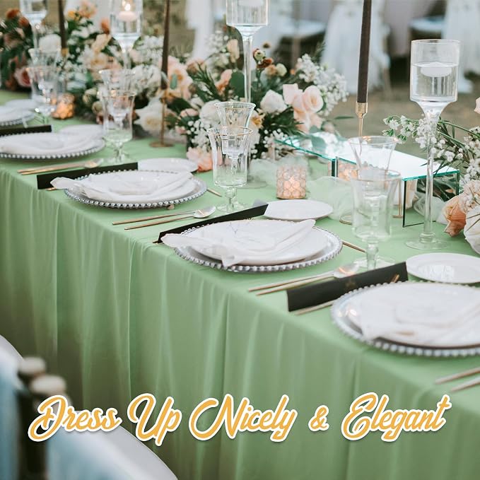 BRILLMAX 6 Pack Sage Green Tablecloths 60x102 Inch for 6ft Rectangle Tables | 150 GSM Polyester Fabric, 15" Standard Drop, Water, Stain & Wrinkle Resistant Cloth Cover for Wedding Reception Banquet Party