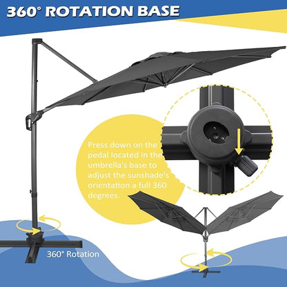 Sunnyglade 10Ft Cantilever Patio Umbrella, 360° Rotation & Integrated Tilting System Offset Umbrella with 8 Sturdy Ribs, Fade-resistant & Waterproof for Garden Backyard Poolside Deck