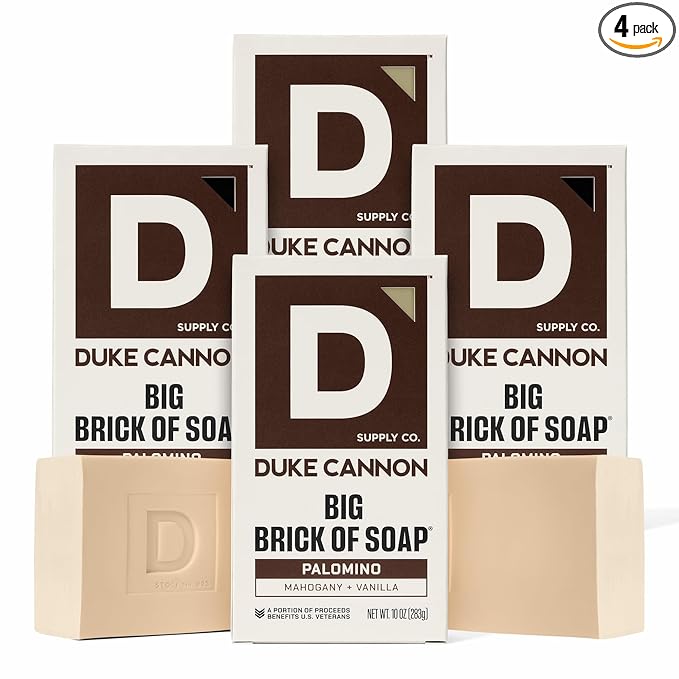 Duke Cannon Big Brick of Soap Palomino 4 Pack – Large 10 oz Men’s Bar Soap, Mahogany & Vanilla Scent, Triple Milled, Long-Lasting Heavy Duty Body Soap