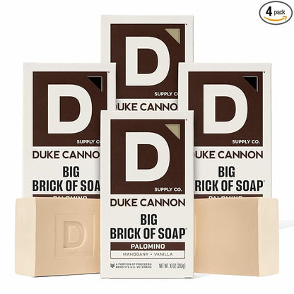 Duke Cannon Big Brick of Soap Palomino 4 Pack – Large 10 oz Men’s Bar Soap, Mahogany & Vanilla Scent, Triple Milled, Long-Lasting Heavy Duty Body Soap