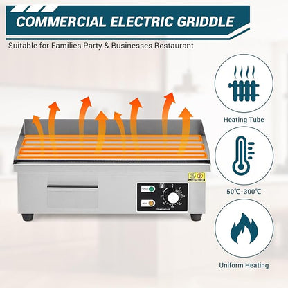Garvee 21 In Commercial Electric Griddle, Flat Top Grill Countertop Griddle | Non-Stick Stainless Steel Teppanyaki Grill for Restaurant Kitchen Outdoor BBQ