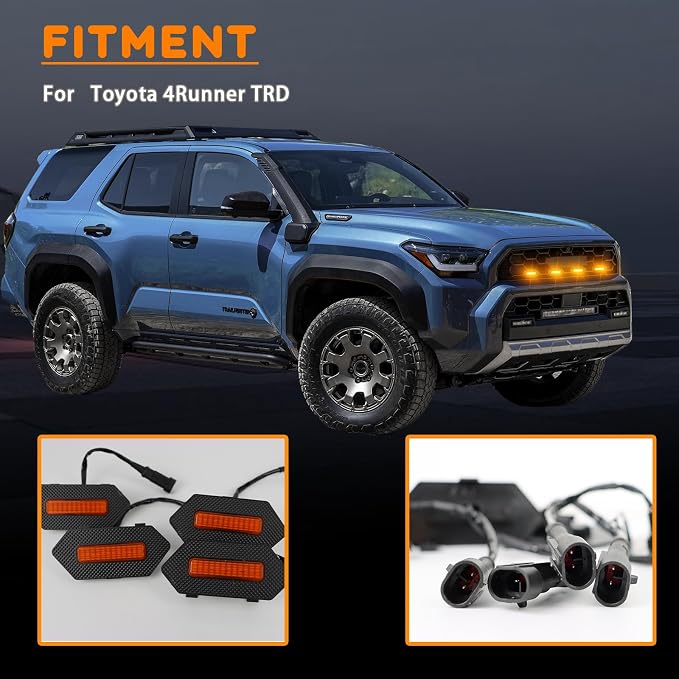4pc Smoked Housing Amber LED Front Centra Grille Lights DRL Feature Kit for Toyota 4runner 2025 TRD & TRD PRO & Trailhunter,OEM Grill Led Grill Light for 4Runner Accessories (Yellow)