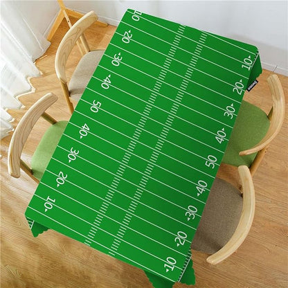 Swono American Football Field Tablecloth Green Lawn Sport Football Field Rectangle Table Cloth Washable Plaid Table Cover for Kitchen Holiday Dinner, 52x 70 Inch Tablecloth