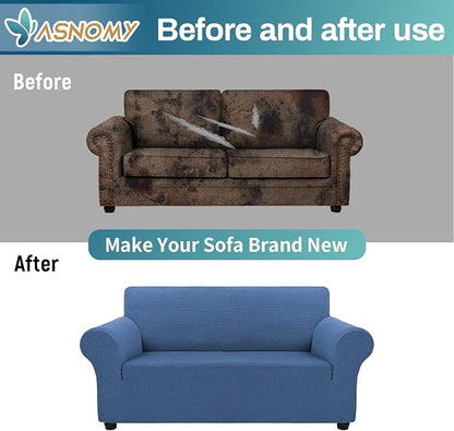 Asnomy Stretch Couch Covers Washable, loveseat Cover Slipcovers,River Blue | 1-Piece Sofa Cover(55"-78") loveseat cover Furniture Protector Soft Jacquard,Non-Slip Elastic Bottom for Dogs & Kids